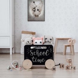 Czarna drewniana skrzynia na kółkach zabawka przechowywanie zabawek ooh noo