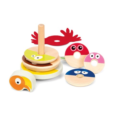 Drewniana układanka papuga, piramida, zabawka, nakładanka, kółka, Babblarna