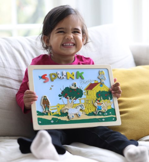 Dwustronna magnetyczna tablica literki i obrazki, edukacyjna zabawka, Pippi