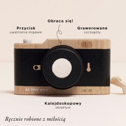 Drewniany aparat fotograficzny retro z kalejdoskopem, zabawka, Le Toy Van
