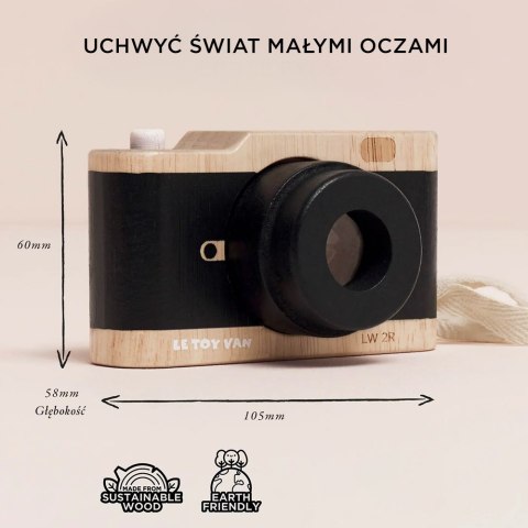 Drewniany aparat fotograficzny retro z kalejdoskopem, zabawka, Le Toy Van