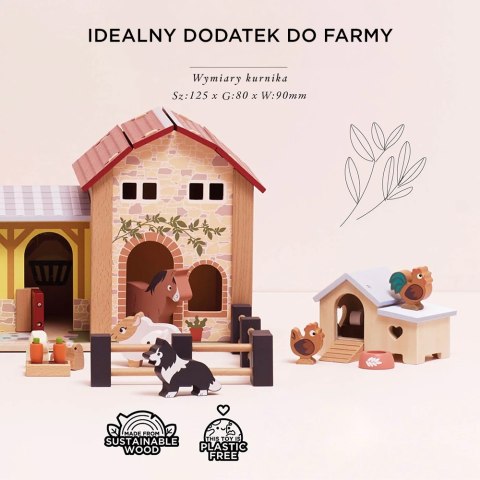 Drewniany kurnik zestaw, mebelki do domku dla lalek, zabawka, Le Toy Van