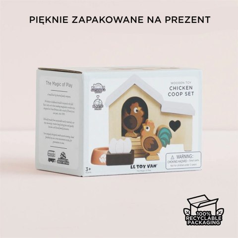 Drewniany kurnik zestaw, mebelki do domku dla lalek, zabawka, Le Toy Van