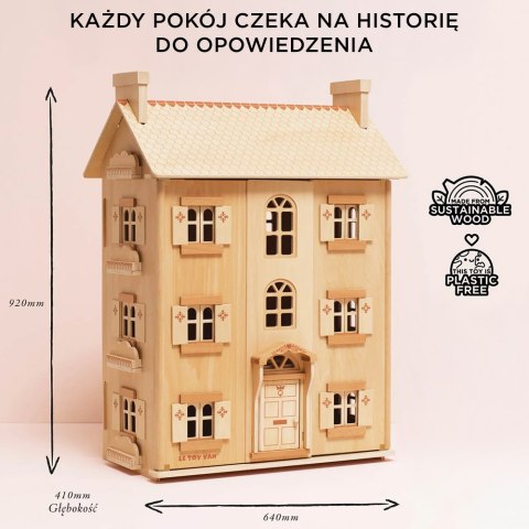 Naturalny drewniany domek dla lalek, zabawka dla dzieci, lalki, Le Toy Van