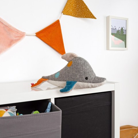 Pierwsza przytulanka Delfin 33cm patchworkowa zabawka dla dzieci sigikid