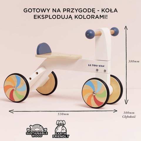 Tęczowy pierwszy jeździk, drewniana zabawka na kołach dla dzieci Le Toy Van