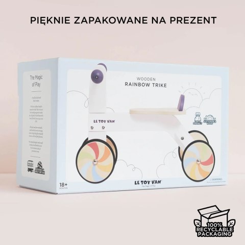 Tęczowy pierwszy jeździk, drewniana zabawka na kołach dla dzieci Le Toy Van