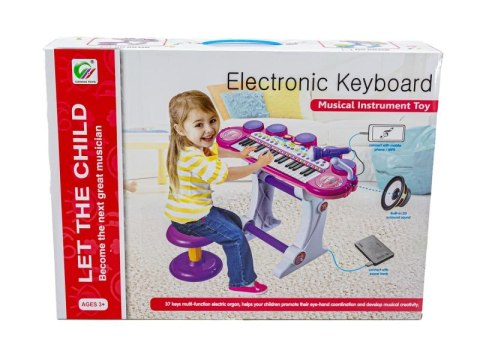 Różowe Organki Keyboard - Stolik, Krzesełko, Mikrofon