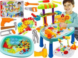 Multifunkcyjny Stolik + Narzędzia, Wkrętarka + Kreatywna Mozaika 355el. Zestaw Konstrukcyjny