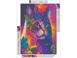 Haft Diamentowy, Obraz, Mozaika Diamentowa Diamond Painting, KOTEK W KOLOROWYCH KWIATACH 30x40cm