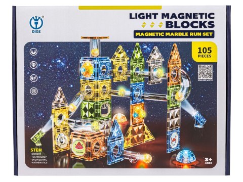 Klocki Magnetyczne Konstrukcyjne TOR KULKOWY Świecące Elementy 105 El. Kulodrom Przecena