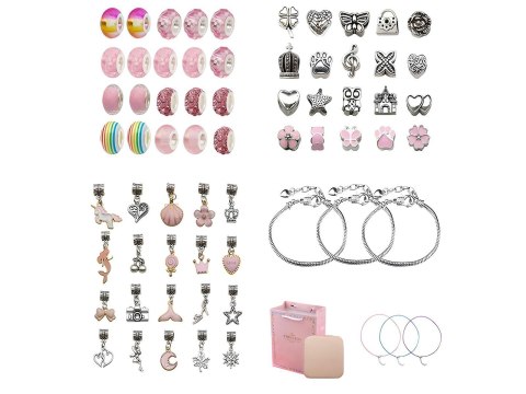 Zestaw Do Tworzenia Robienia Biżuterii, Bransoletek, Charmsy, Zawieszki, Koraliki ODCIENIE RÓŻU + Etui Przecena 1