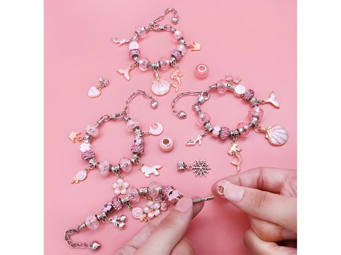 Zestaw Do Tworzenia Robienia Biżuterii, Bransoletek, Charmsy, Zawieszki, Koraliki ODCIENIE RÓŻU + Etui Przecena 1