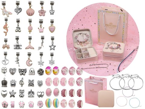 Zestaw Do Tworzenia Robienia Biżuterii, Bransoletek, Charmsy, Zawieszki, Koraliki ODCIENIE RÓŻU + Etui Przecena 1