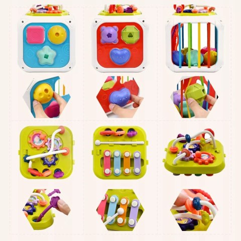 Edukacyjna kostka sensoryczna sorter kształtów klocki cymbałki 18m+ 688-62